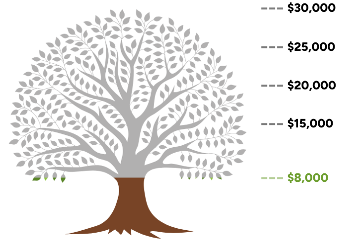 donation progress graphic in the shape of a tree