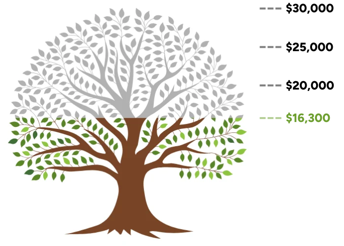 donation progress graphic in the shape of a tree