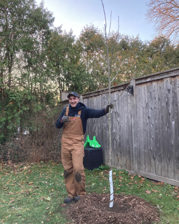 Jon with a newly planted sycamore tree(© 2023 LEAF)