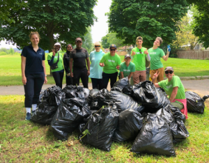 A group of volunteers participating at a LEAF stewardship event