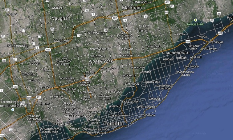 Google satellite image of Toronto.